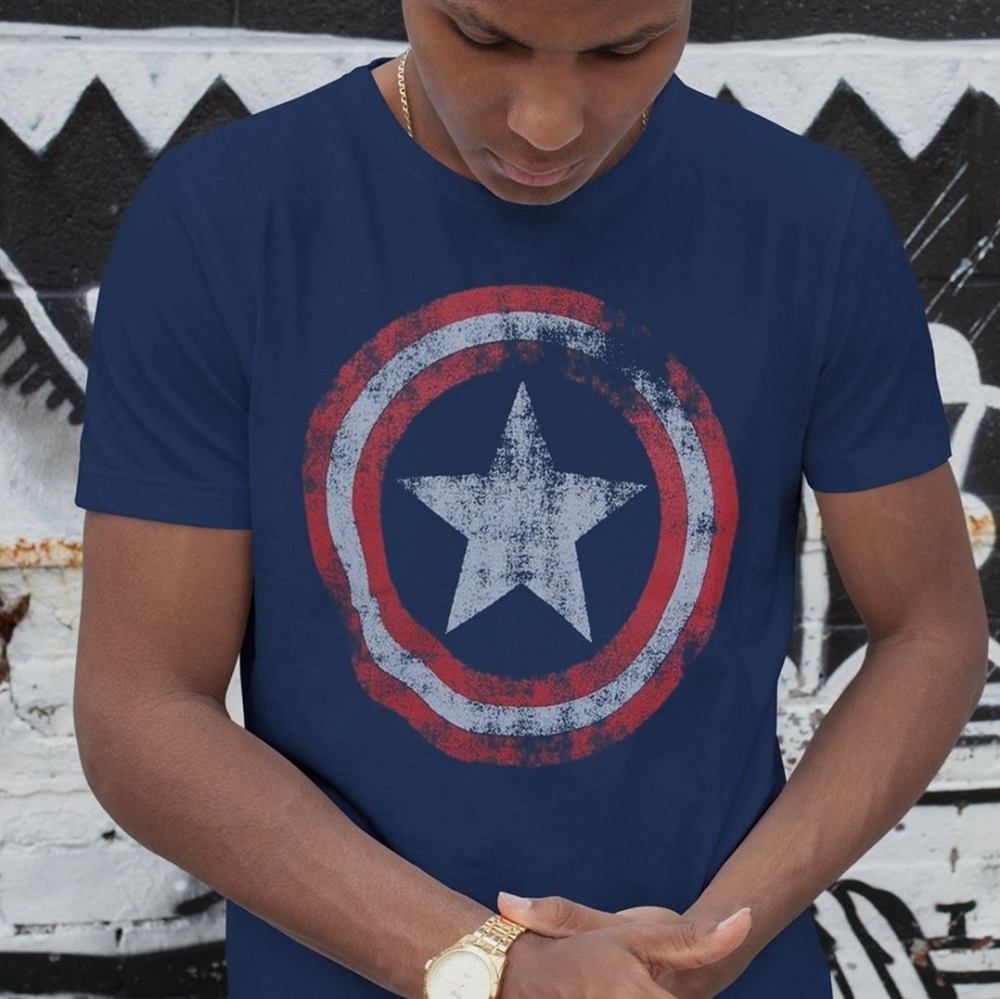 MARVEL Captain America Distressed Blue T-Shirt | SZ M